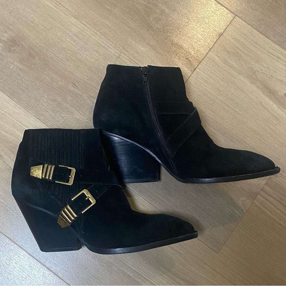 Jeffrey Campbell Black Suede Texan Double‎ Buckle Ankle Boots Zipper Women's 9.5